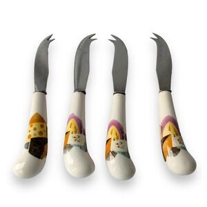 Set of 4 Cheese Dip Spread Knives with Ceramic Handles Vintage
